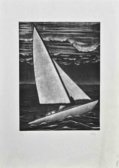 Boat - Mezzotint Print by Robert Naly - Mid 20th Century