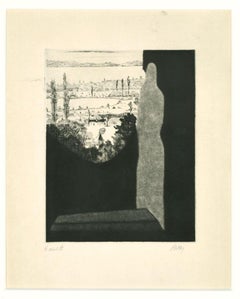 Figure in the Landscape - Original Etching by Robert Naly - Mid-20th Century