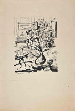 Blumen – Original-Tintenzeichnung von Robert Naly – Mitte des 20. Jahrhunderts