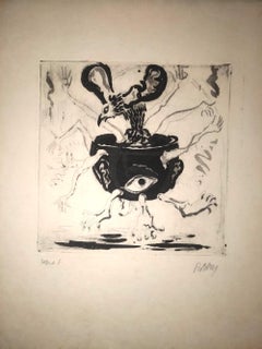 The Human Pot - Original Etching by R. Naly - 1955