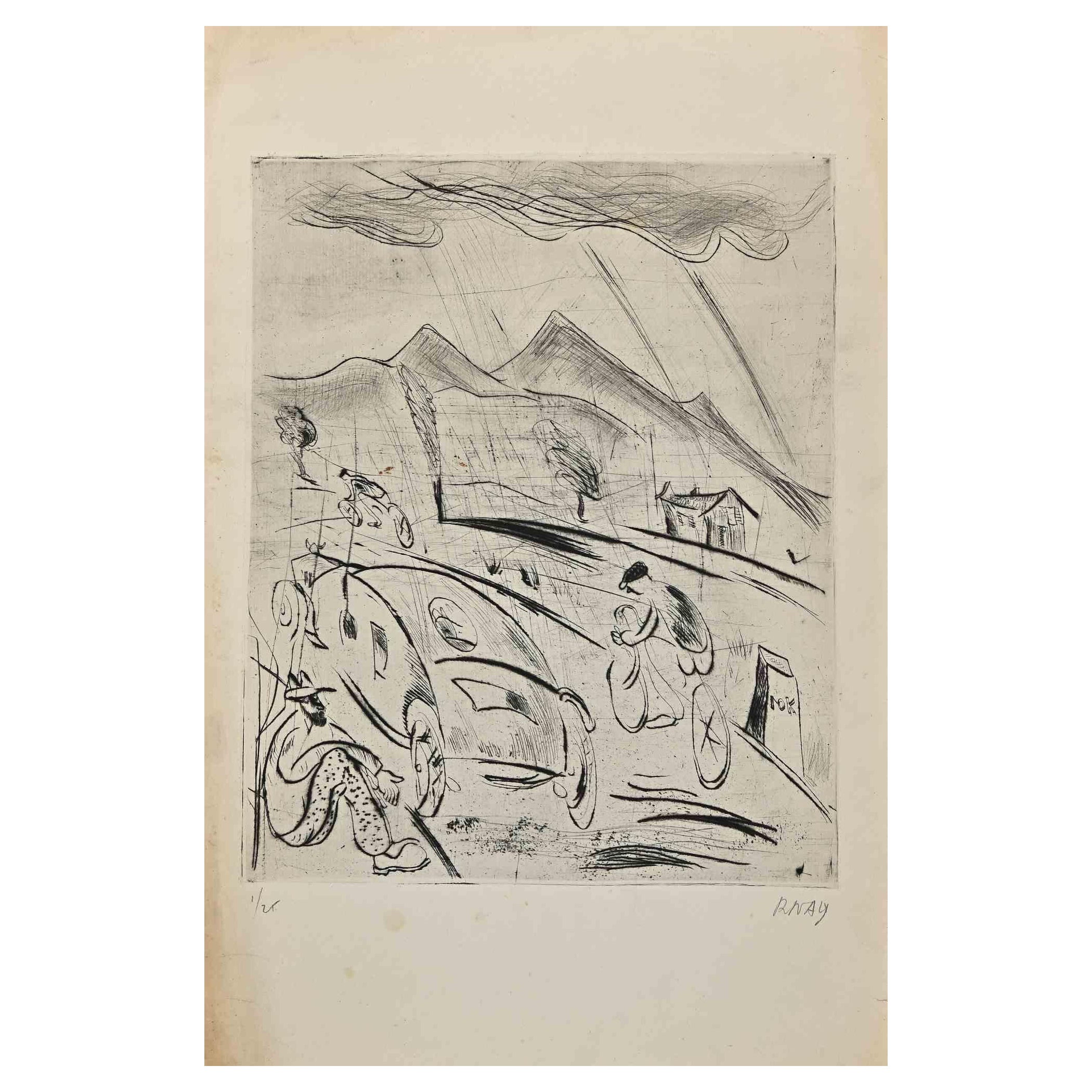 The Race - Original Etching by Robert Naly - Mid 20th Century