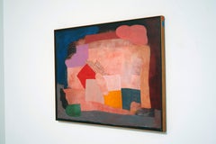Abstrakt-expressionistischer abstrakter Künstler, blau, rosa, rot, Acryl auf Papier auf Leinwand montiert
