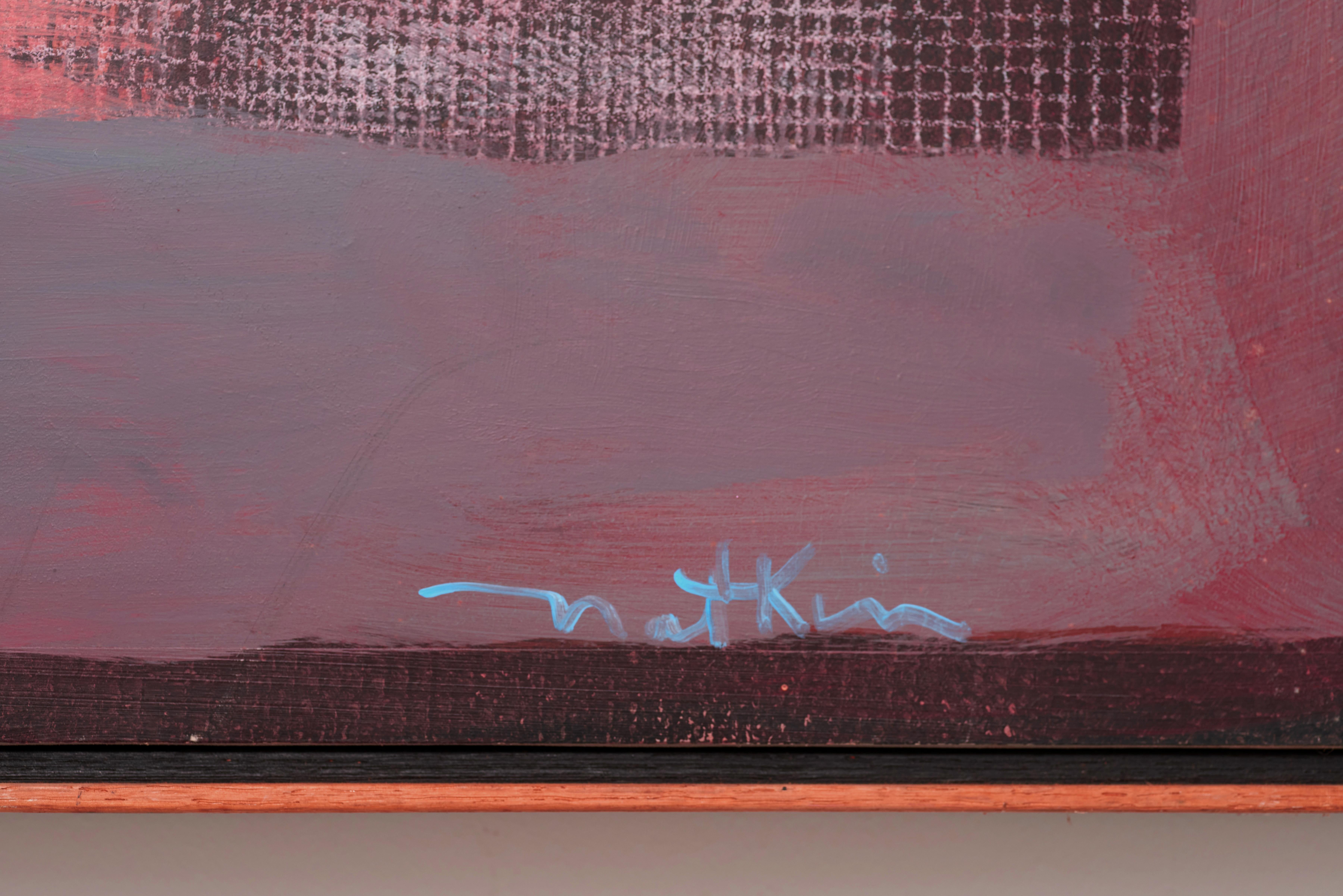 Expresionista abstracto, azul, rosa, rojo, acrílico sobre papel montado en lienzo - Abstract Painting Rosa de Robert Natkin