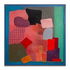 Abstract expressionist, geometric, large, green, blue, red, acrylic on canvas