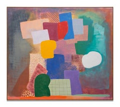 Abstract expressionist, geometric, large, green, blue, red, acrylic on canvas