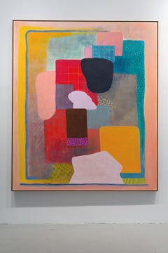 Abstrakt-expressionistischer, geometrisch, groß, rosa, orange, blau, Acryl auf Leinwand