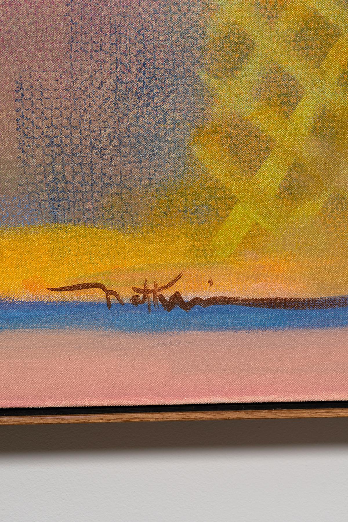 Expresionista abstracto, geométrico, grande, rosa, naranja, azul, acrílico sobre lienzo en venta 4