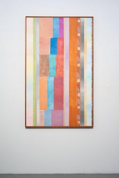 Abstract expressionist, geometric, multicolor stripes, acrylic on canvas
