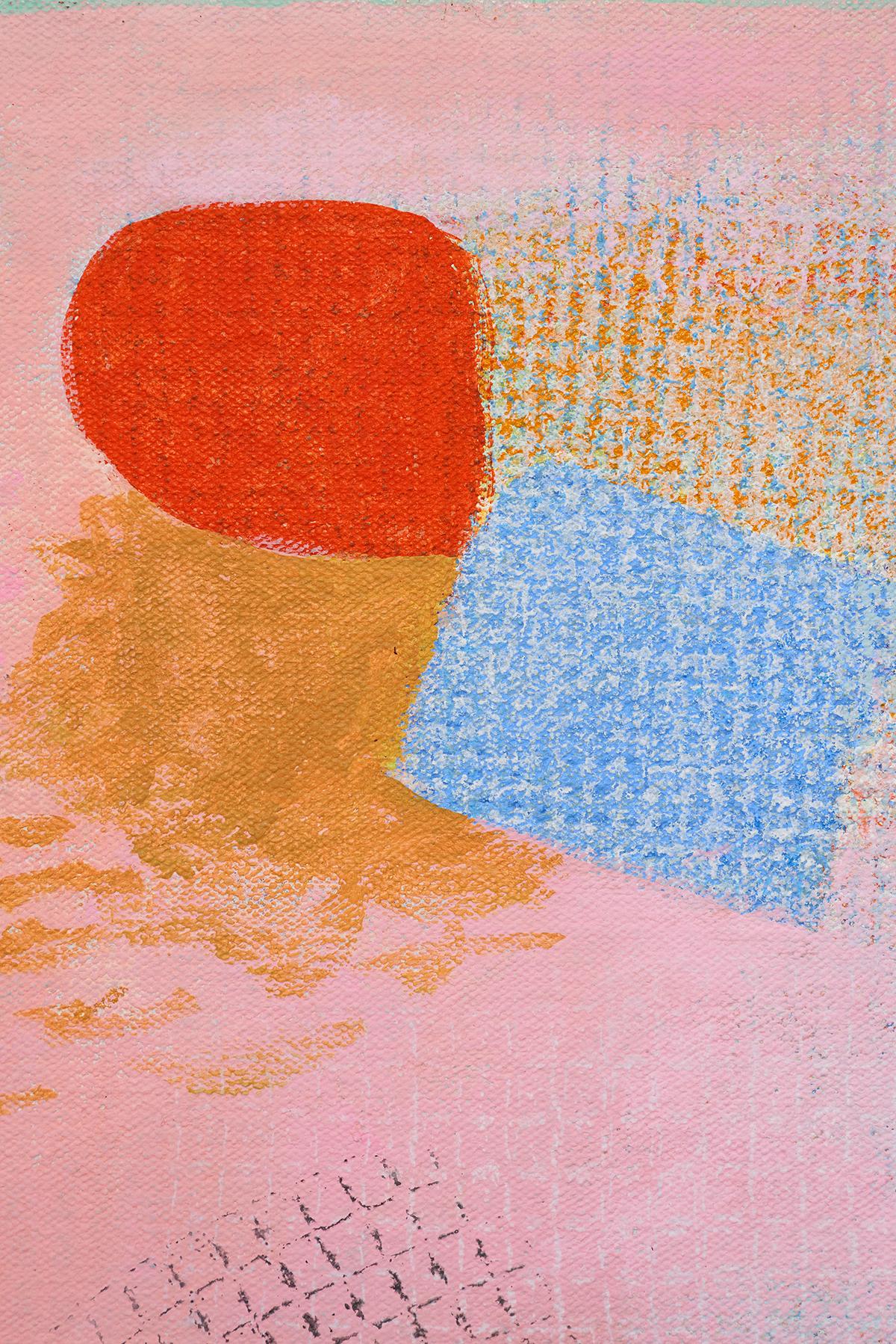 Espressionista astratto, geometrico, piccolo, rosa, blu, rosso, acrilico su tela - Abstract Painting Beige di Robert Natkin