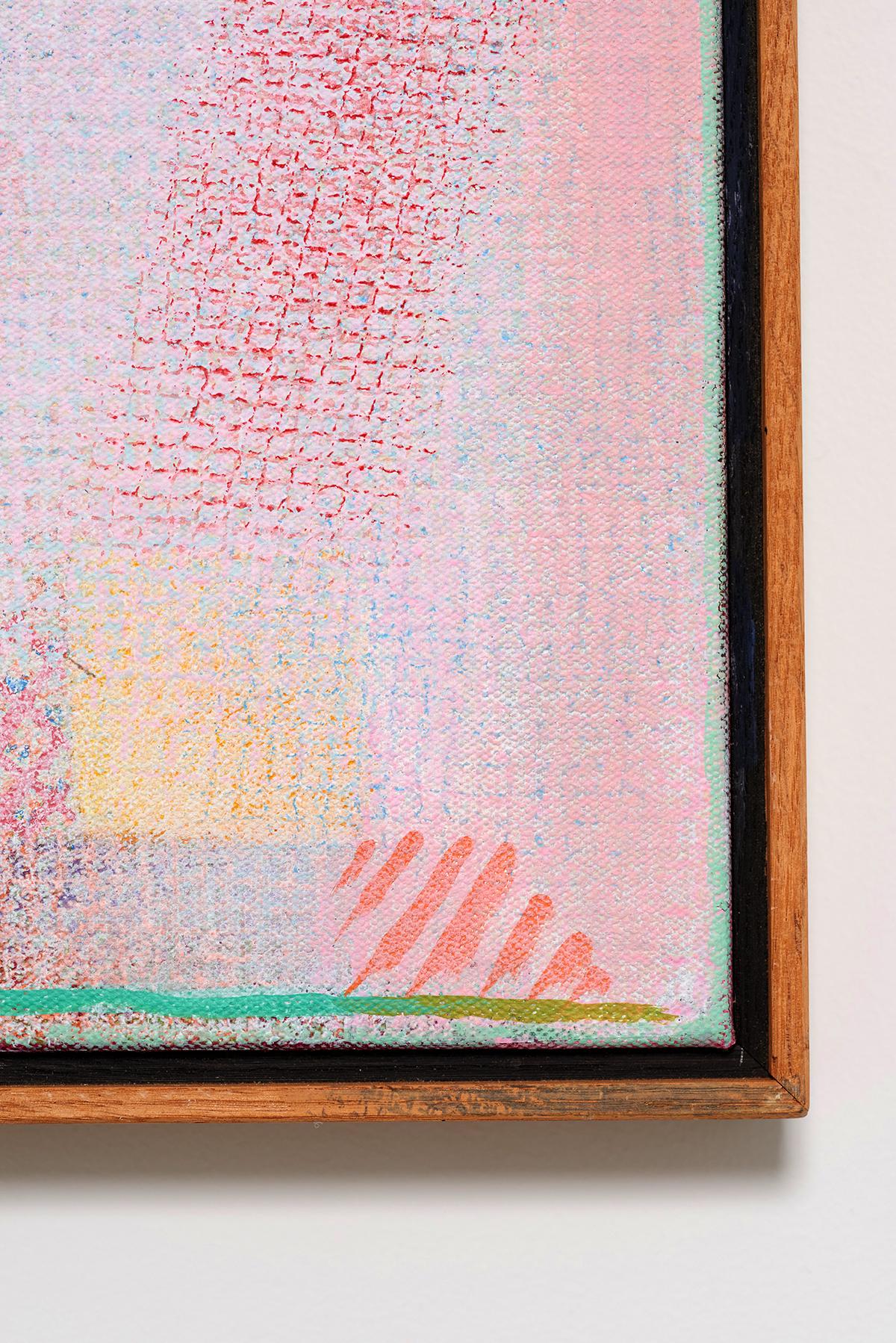Espressionista astratto, geometrico, piccolo, rosa, blu, rosso, acrilico su tela in vendita 1