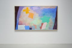 Horizontal Abstract Expressionist Blue and Orange Painting, Modern Art