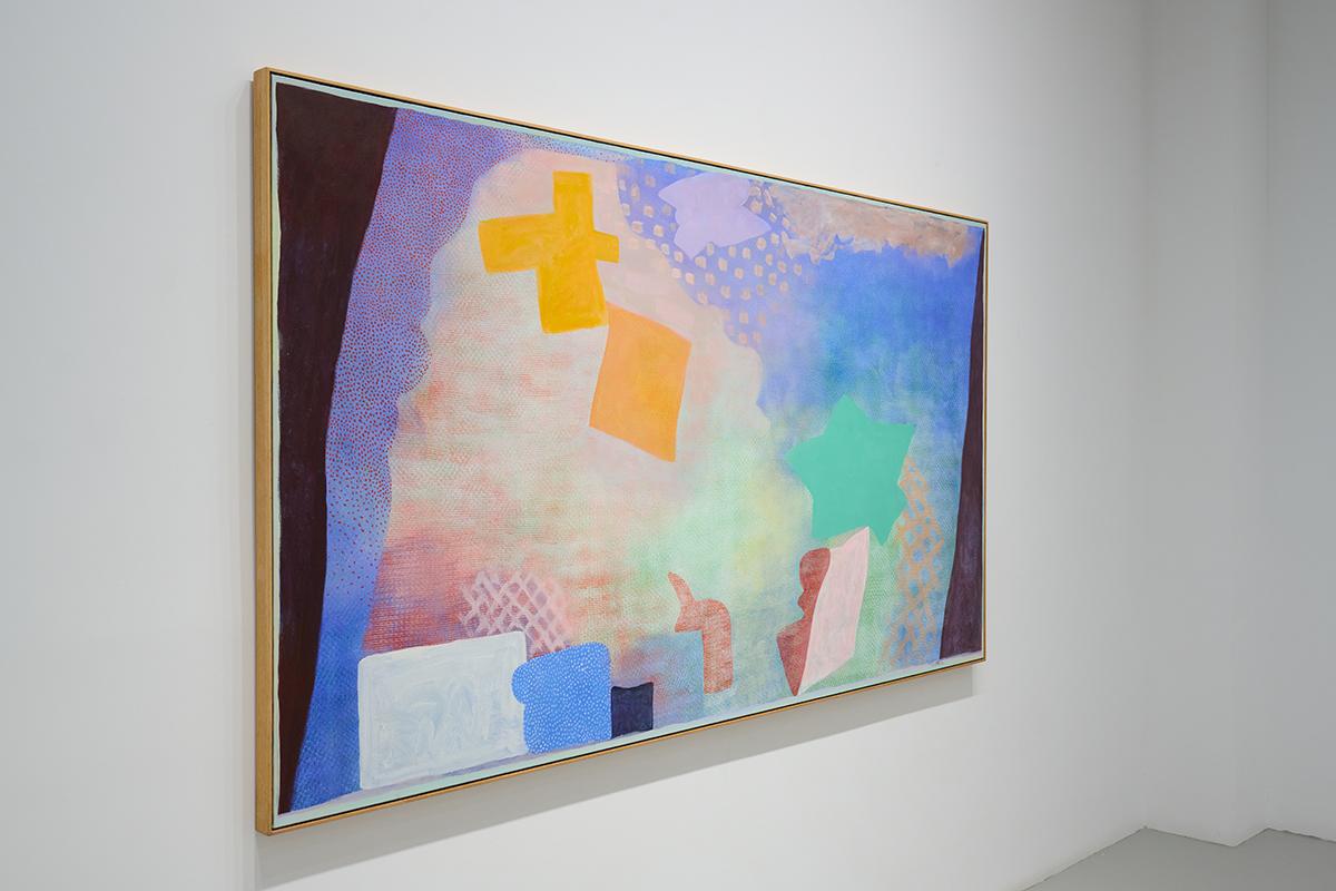 Pittura orizzontale astratta espressionista blu e arancione, arte moderna - Painting Espressionismo astratto di Robert Natkin