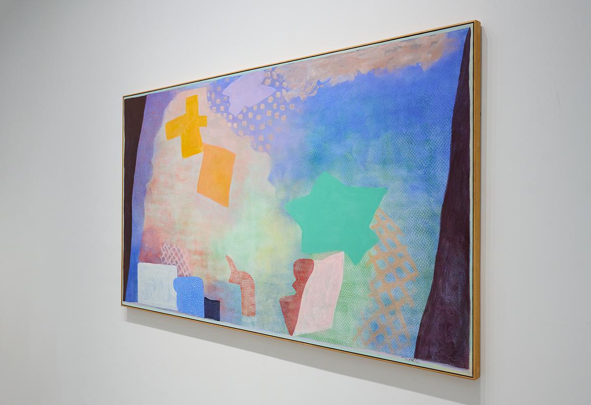 Pittura orizzontale astratta espressionista blu e arancione, arte moderna - Abstract Painting Grigio di Robert Natkin