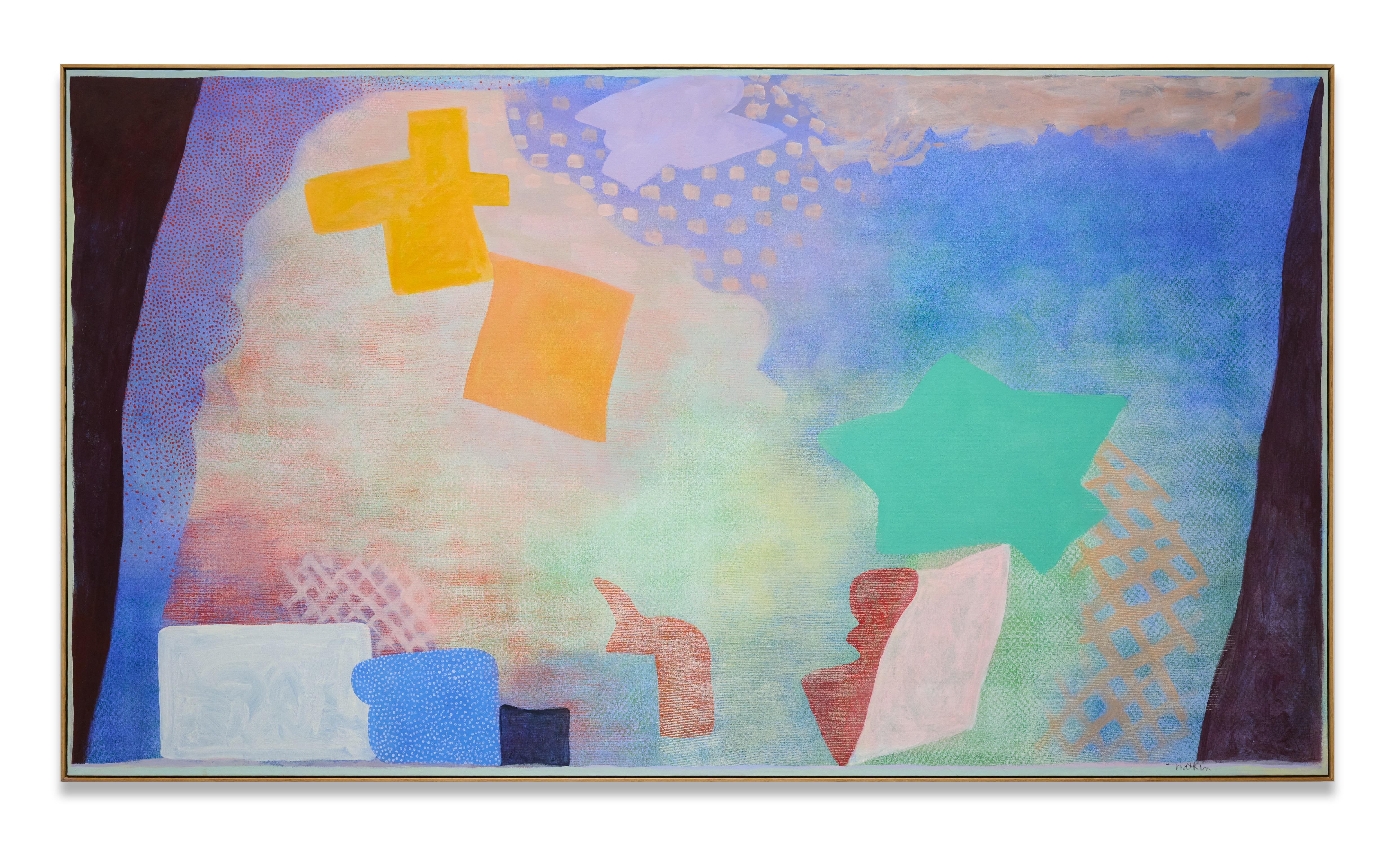 Abstract Painting di Robert Natkin - Pittura orizzontale astratta espressionista blu e arancione, arte moderna