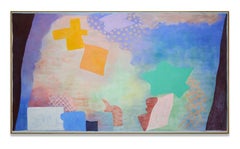Horizontal Abstract Expressionist Blue and Orange Painting, Modern Art
