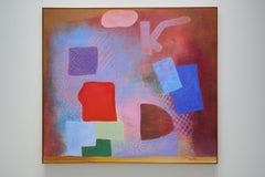 Horizontal Abstract Expressionist Red and Blue Painting, Modern Art