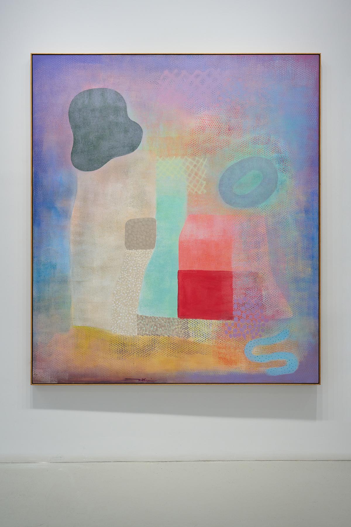 Pittura verticale astratta espressionista blu e viola, arte moderna - Painting di Robert Natkin