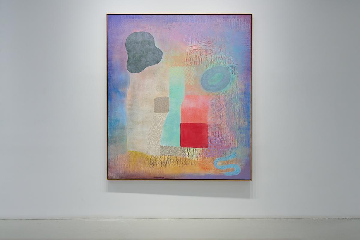 Pittura verticale astratta espressionista blu e viola, arte moderna - Painting Espressionismo astratto di Robert Natkin