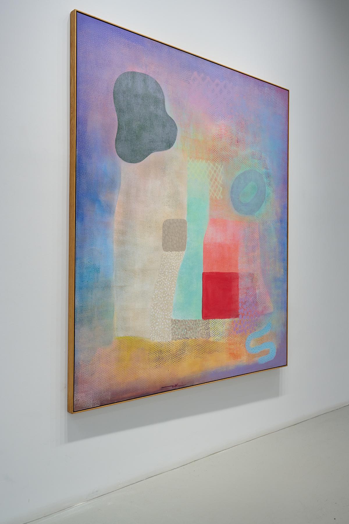 Pittura verticale astratta espressionista blu e viola, arte moderna - Abstract Painting Grigio di Robert Natkin