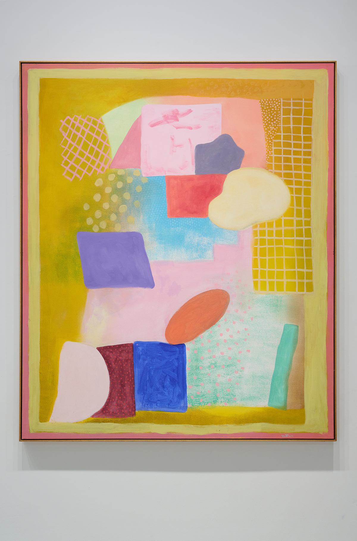 Pittura verticale astratta espressionista rosa e gialla, arte moderna - Painting di Robert Natkin
