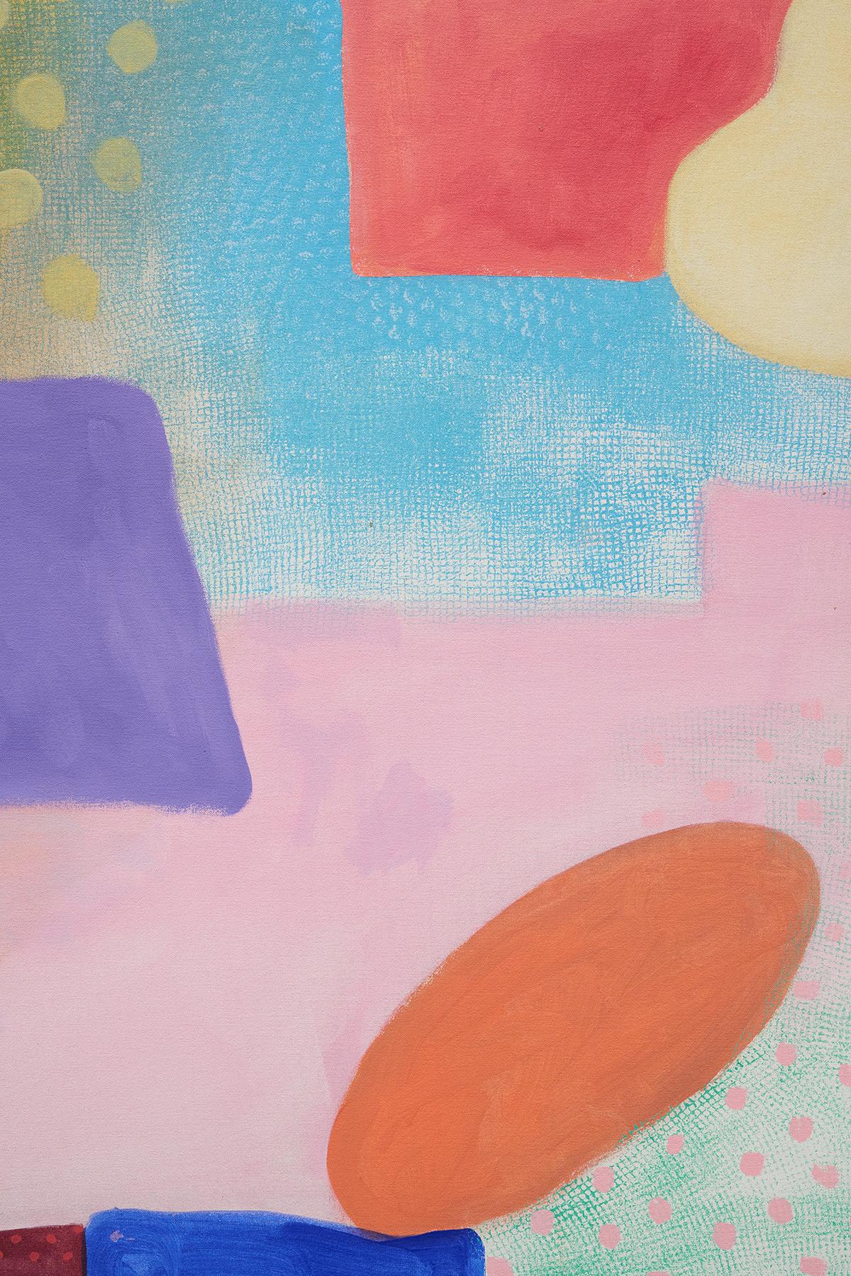 Pittura verticale astratta espressionista rosa e gialla, arte moderna in vendita 1