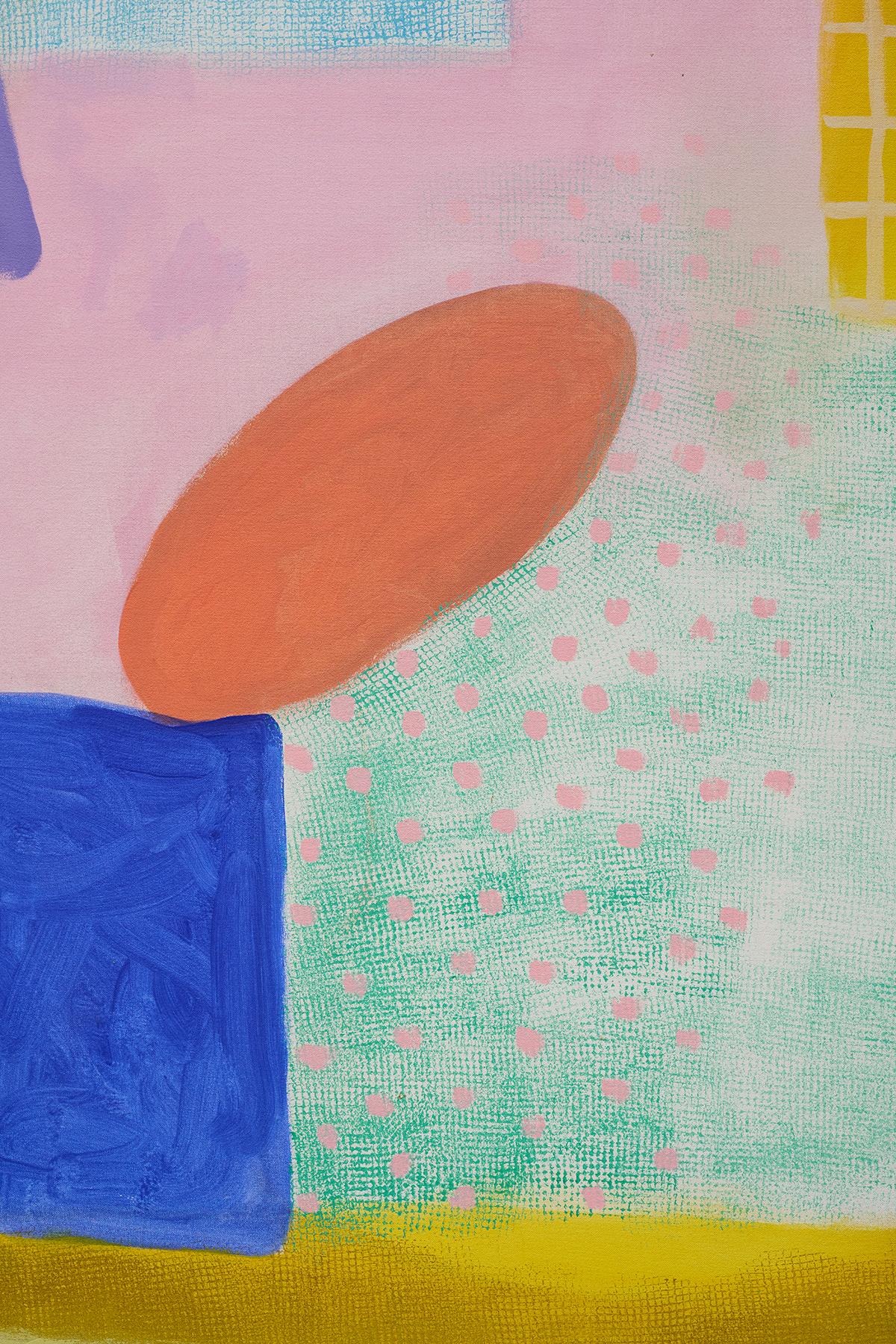 Pittura verticale astratta espressionista rosa e gialla, arte moderna in vendita 2