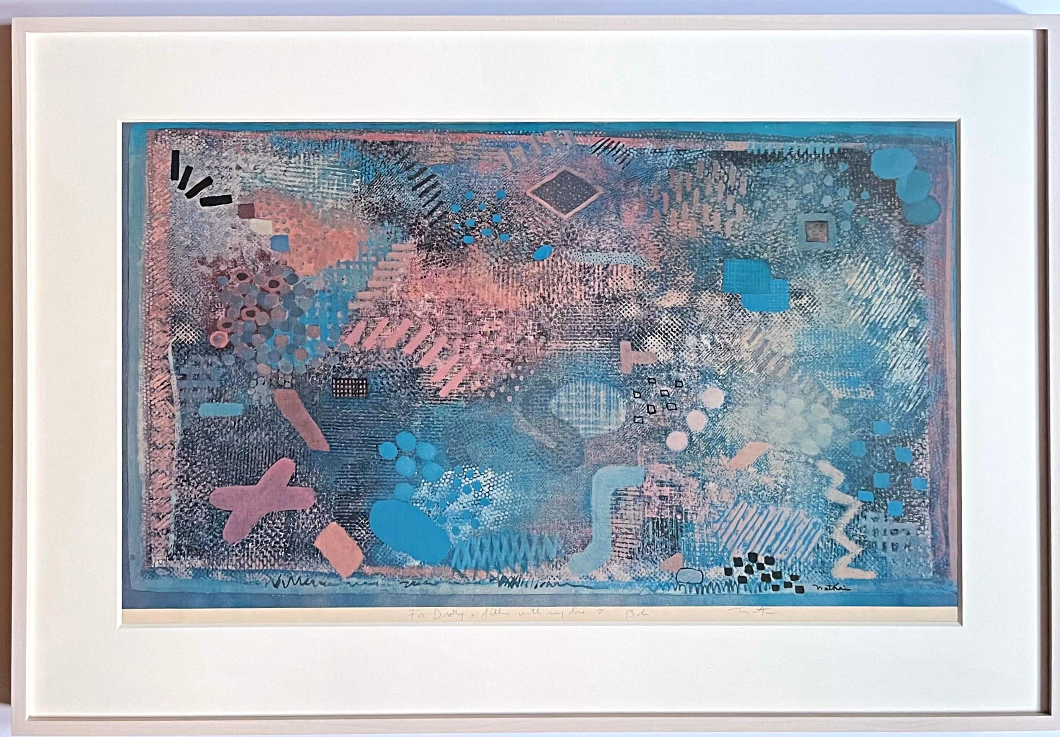 Abstract Expressionist monotype (unique), signed and inscribed with heart Framed For Sale 2