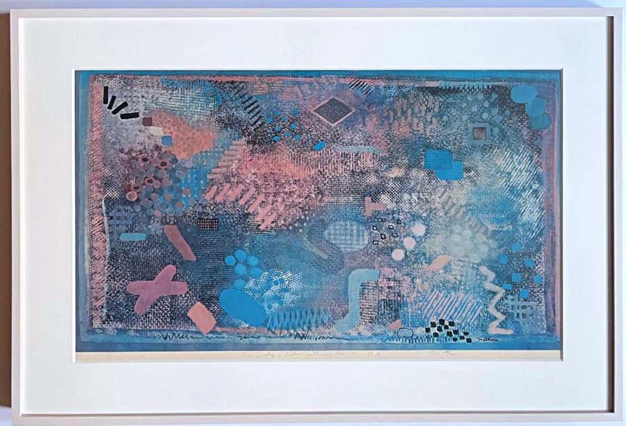 Abstract Expressionist monotype (unique), signed and inscribed with heart Framed