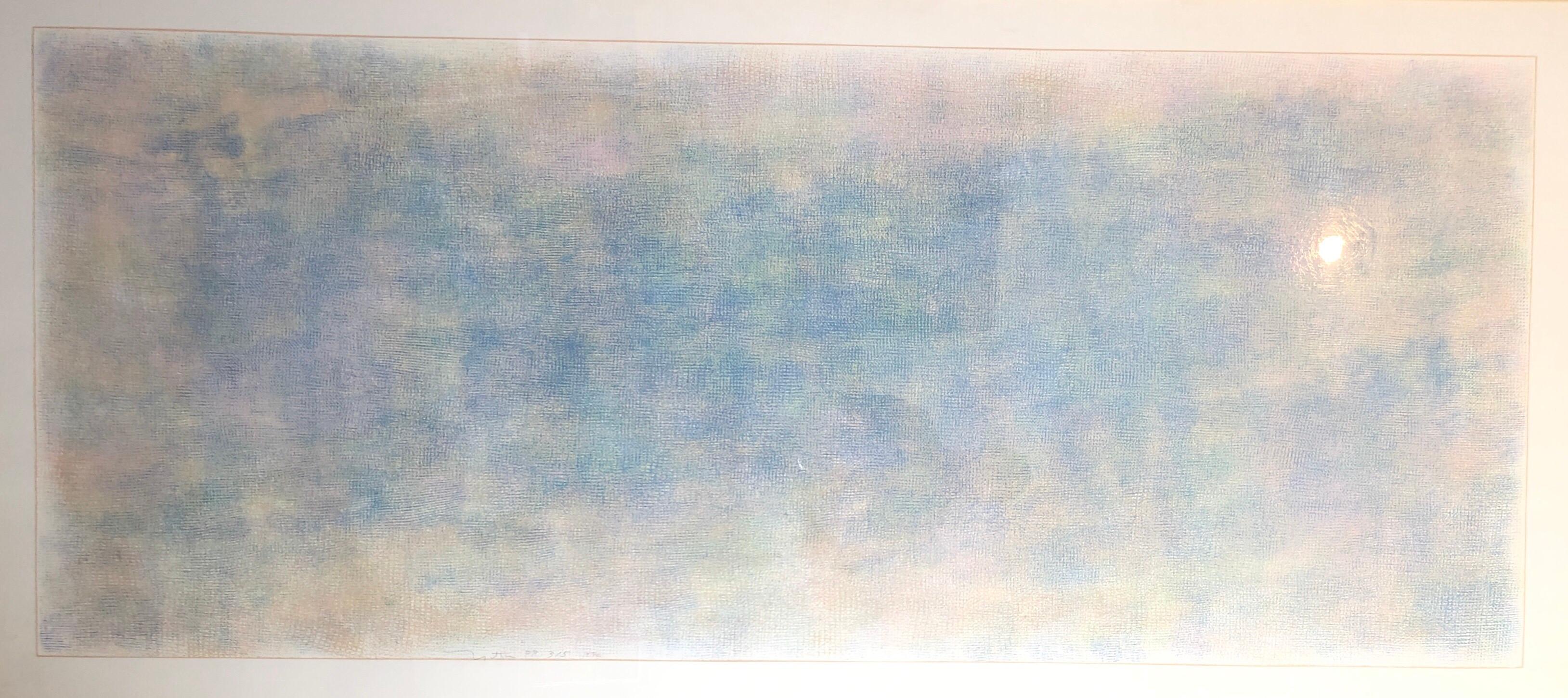 Huge 6ft Natkin Abstract Expressionist, Blue Silkscreen Screenprint Lithograph - Gray Abstract Print by Robert Natkin