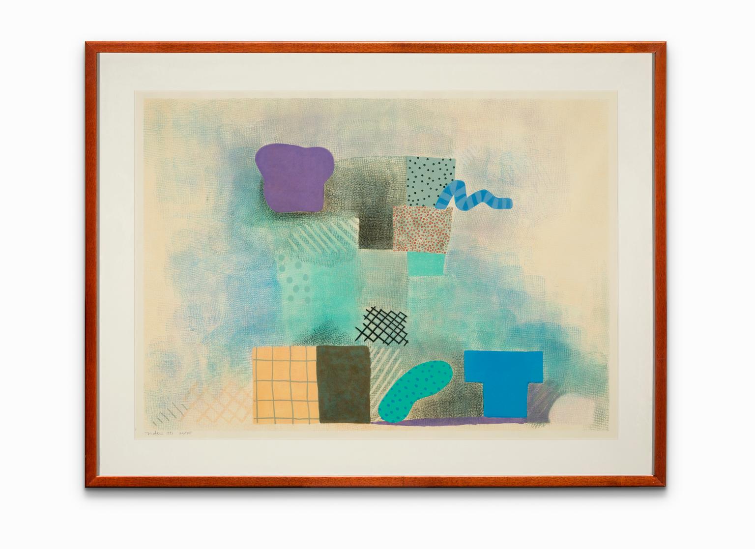 "Untitled", Abstract Lithograph, Blues and Purple, Signed and Numbered in Pencil