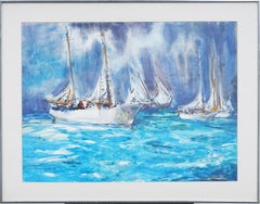 Antique American Modernist Abstract Framed Lake Erie Summer Seascape Painting