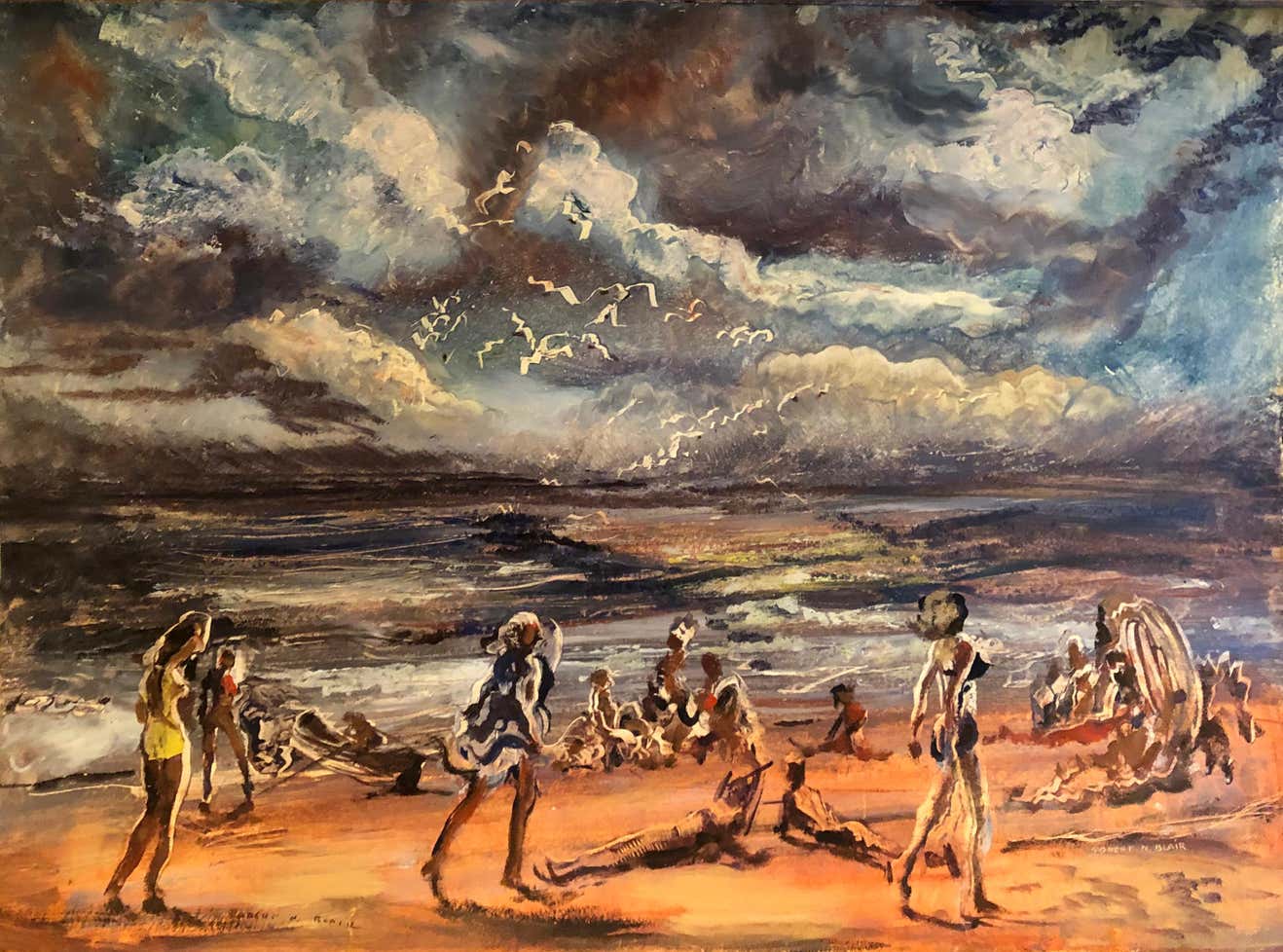 Robert Noel Blair - Crystal Beach Oil on paper 1940's American Modern ...