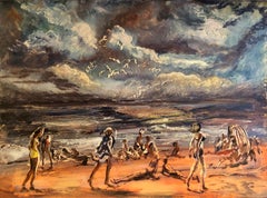 Crystal Beach Oil on paper 1940's American Modern Robert Blair Vivid Colorful