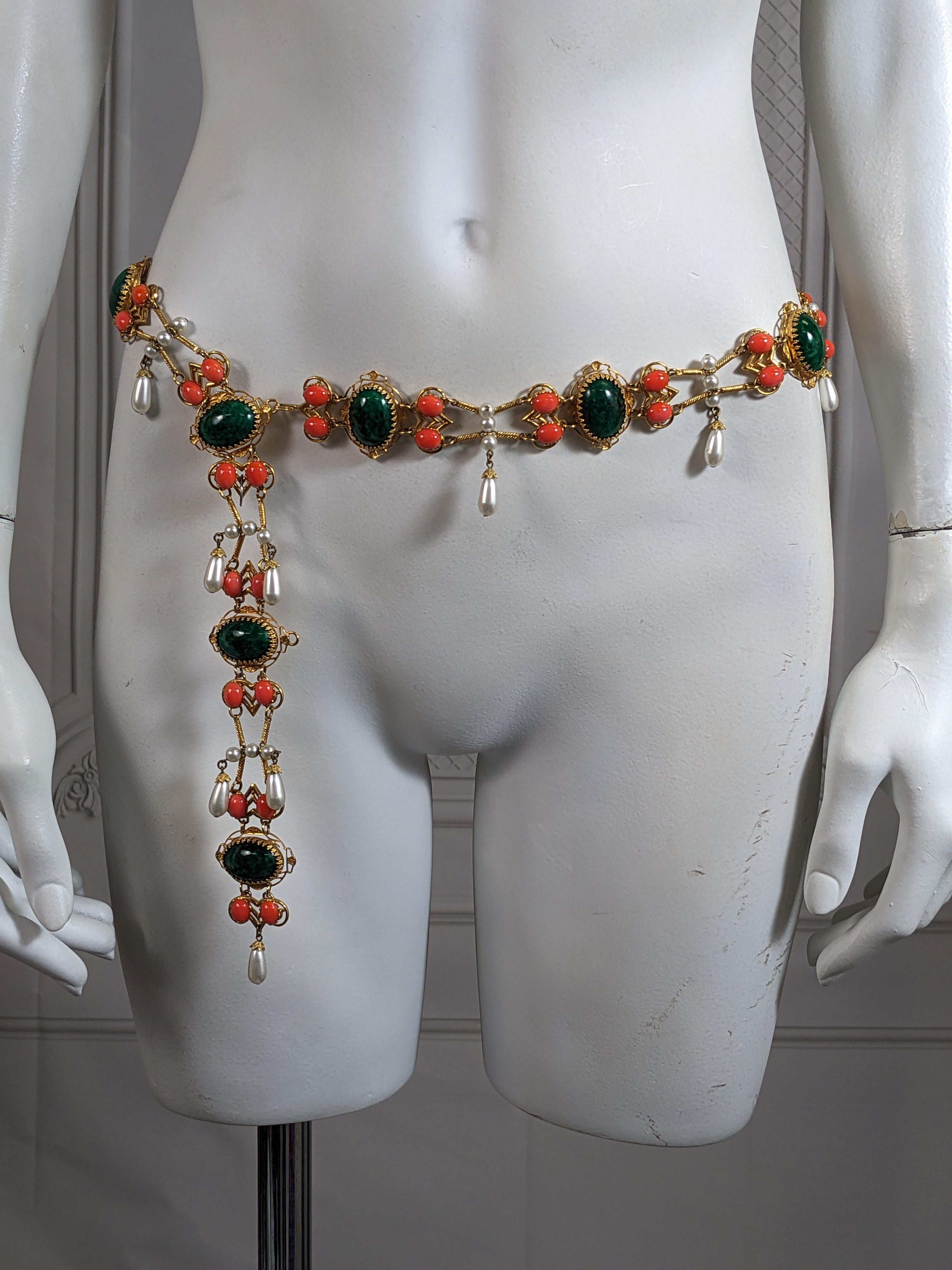 Robert of NY Jeweled Faux Coral and Jade Belt For Sale 6