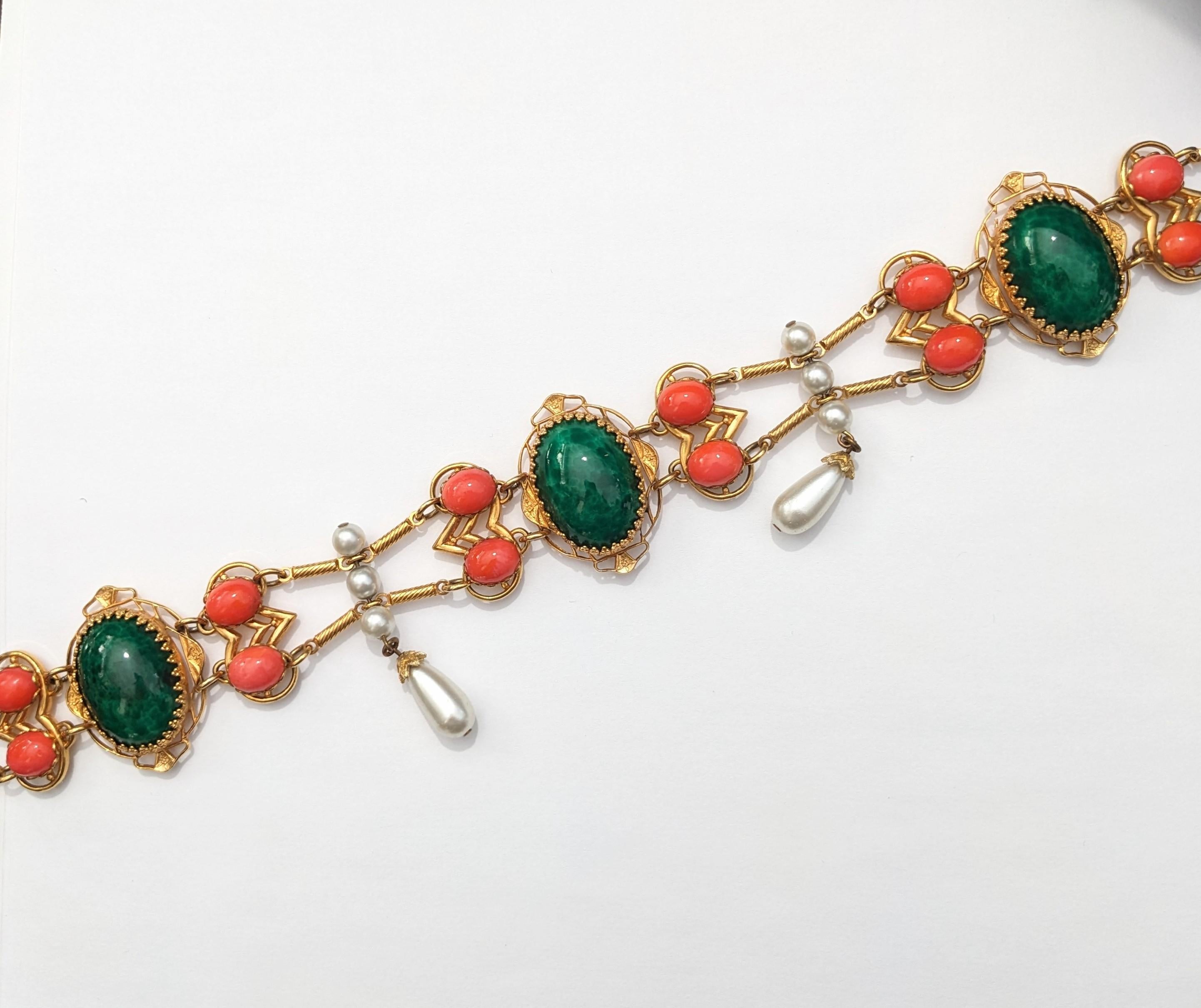 Robert of NY Jeweled Faux Coral and Jade Belt For Sale 8