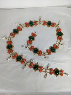 Robert The de NY Cinturón enjoyado de coral de imitación y jade