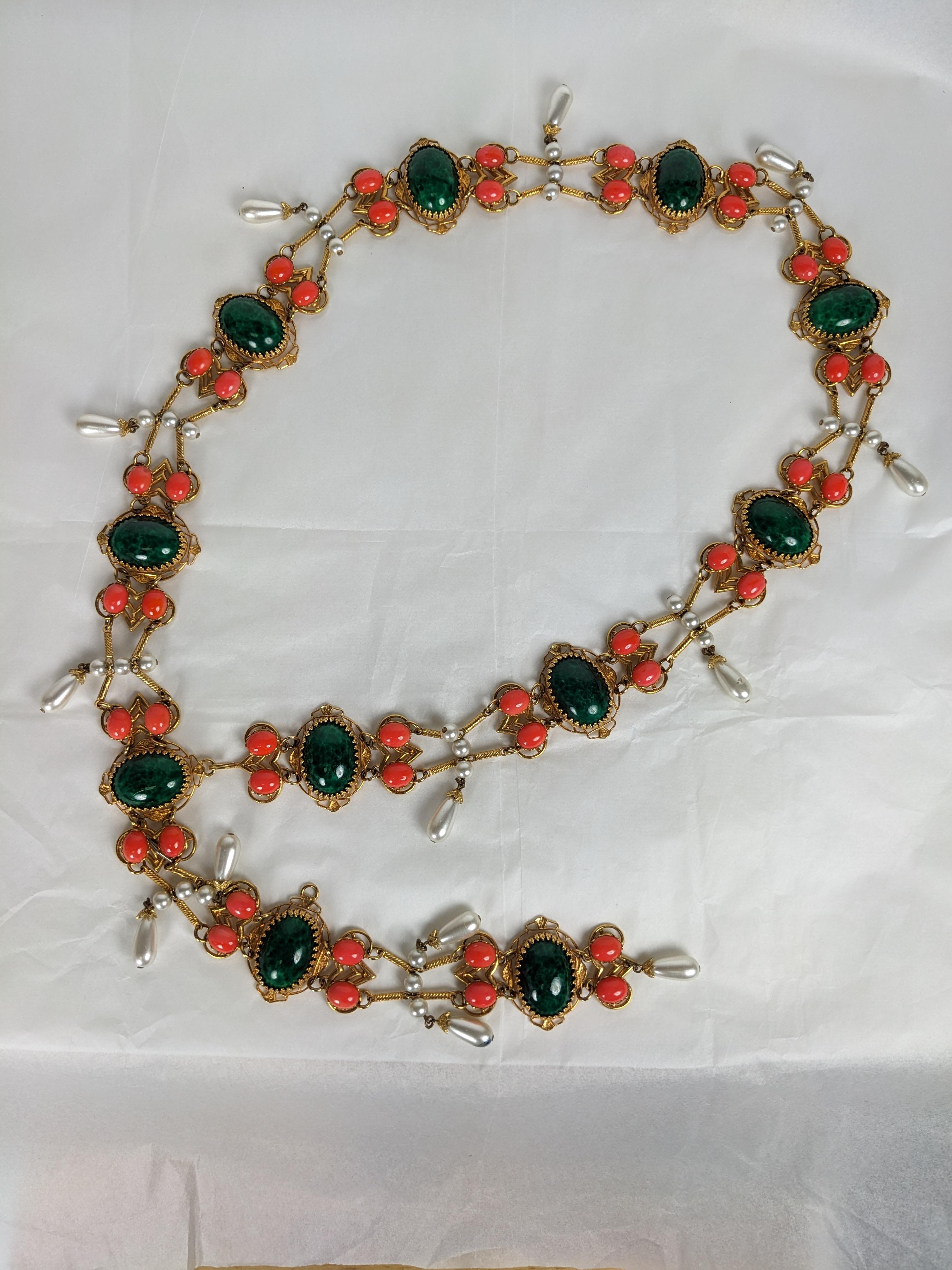 Brown Robert of NY Jeweled Faux Coral and Jade Belt For Sale