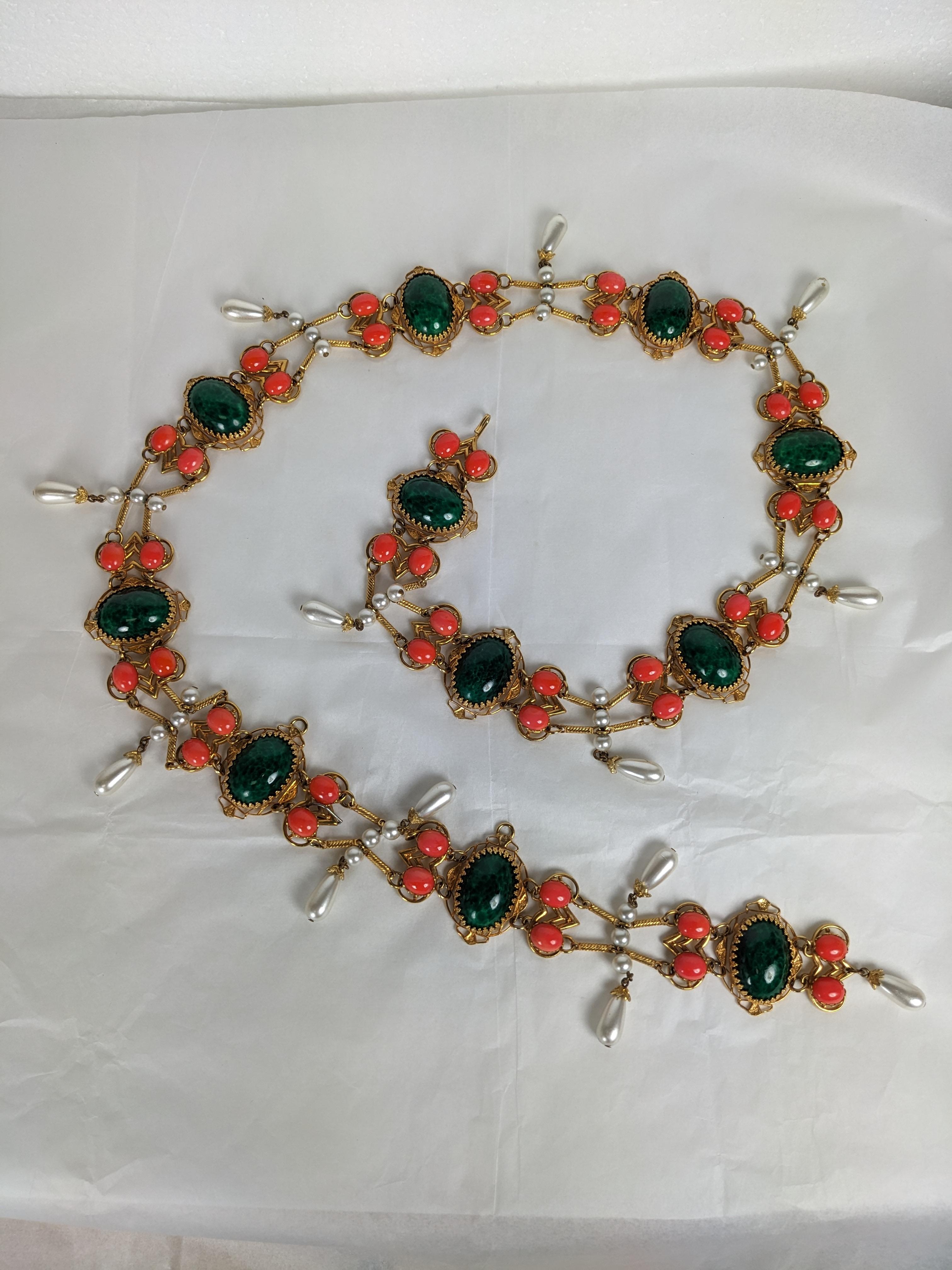 Women's or Men's Robert of NY Jeweled Faux Coral and Jade Belt For Sale