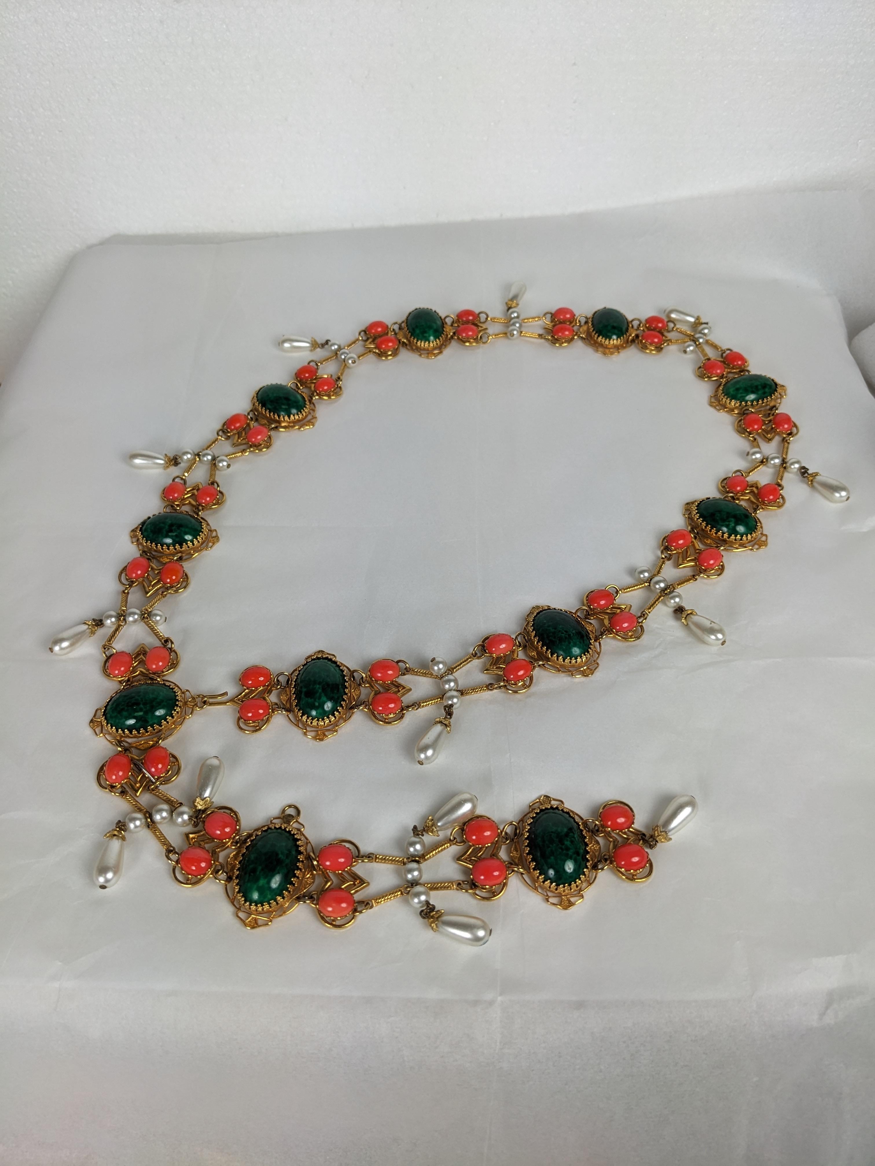 Robert of NY Jeweled Faux Coral and Jade Belt For Sale 1