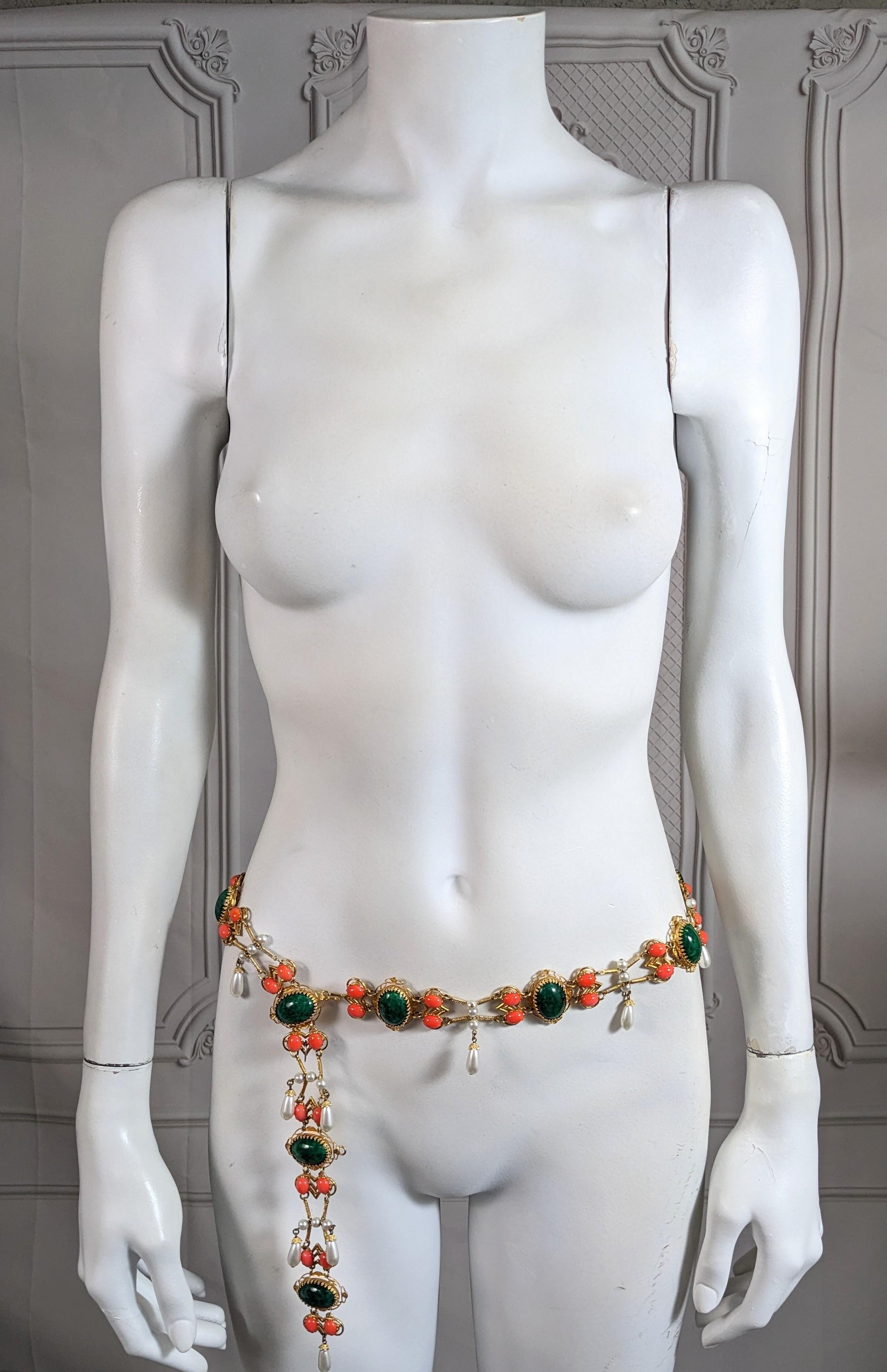 Robert of NY Jeweled Faux Coral and Jade Belt For Sale 4