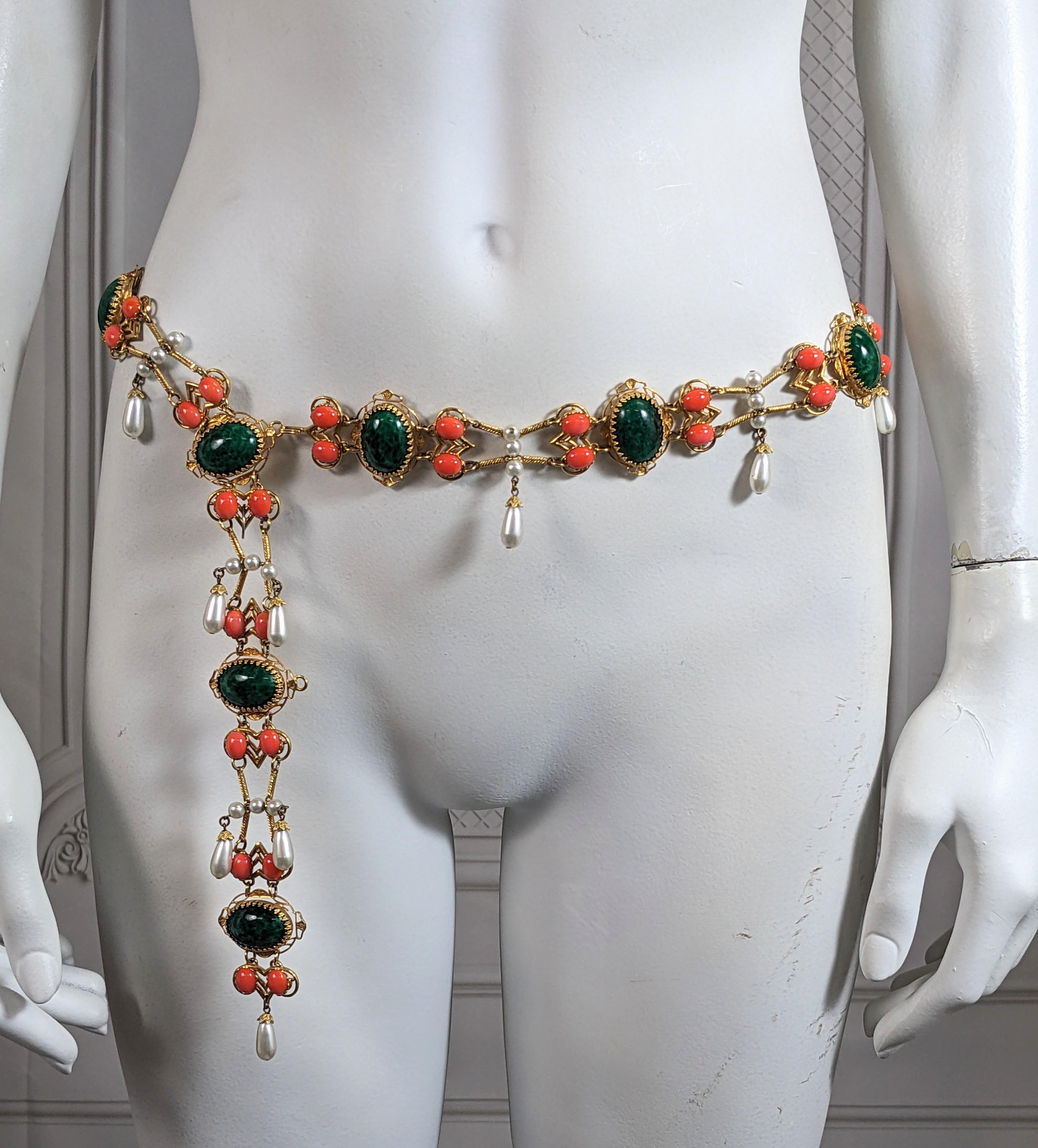 Robert of NY Jeweled Faux Coral and Jade Belt For Sale 5