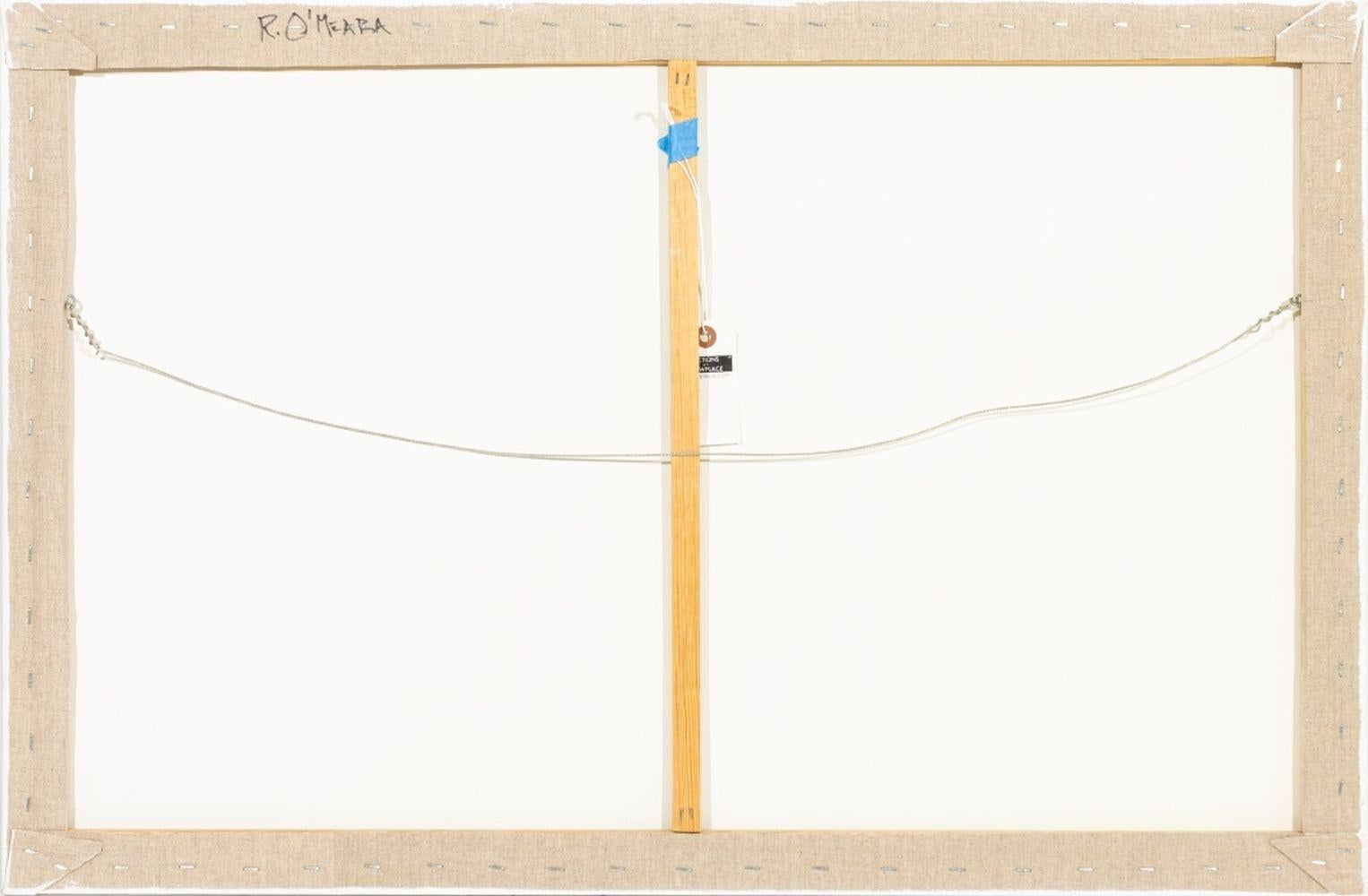 Robert O'Meara (americano, XX-XXI), Composizione astratta e griglia, olio su tela, astrazione grigia e rosso mattone sovrapposta a griglia di grafite, firmato sul retro, senza cornice. 23