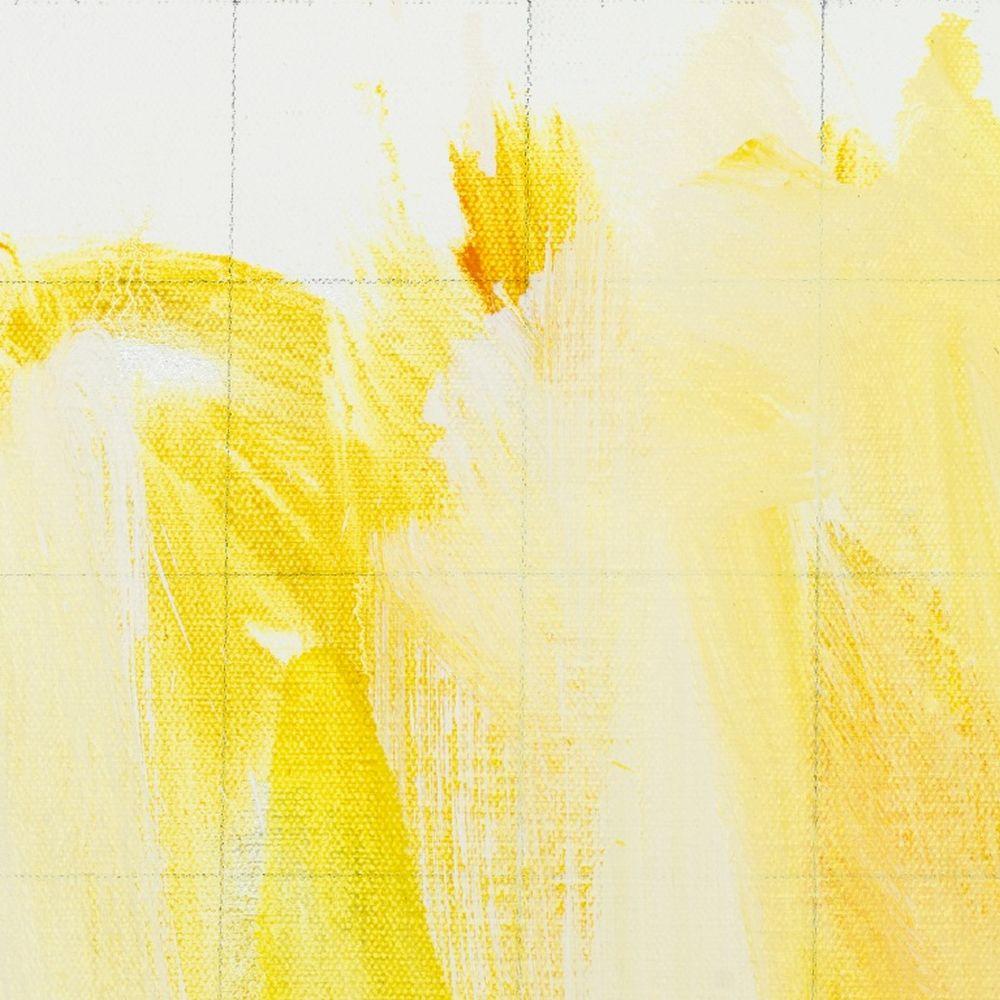 Robert O'Meara (americano, XX-XXI), Composizione astratta e griglia, olio su tela, astrazione gialla sovrapposta a griglia di grafite, firmato sul verso, senza cornice. 20