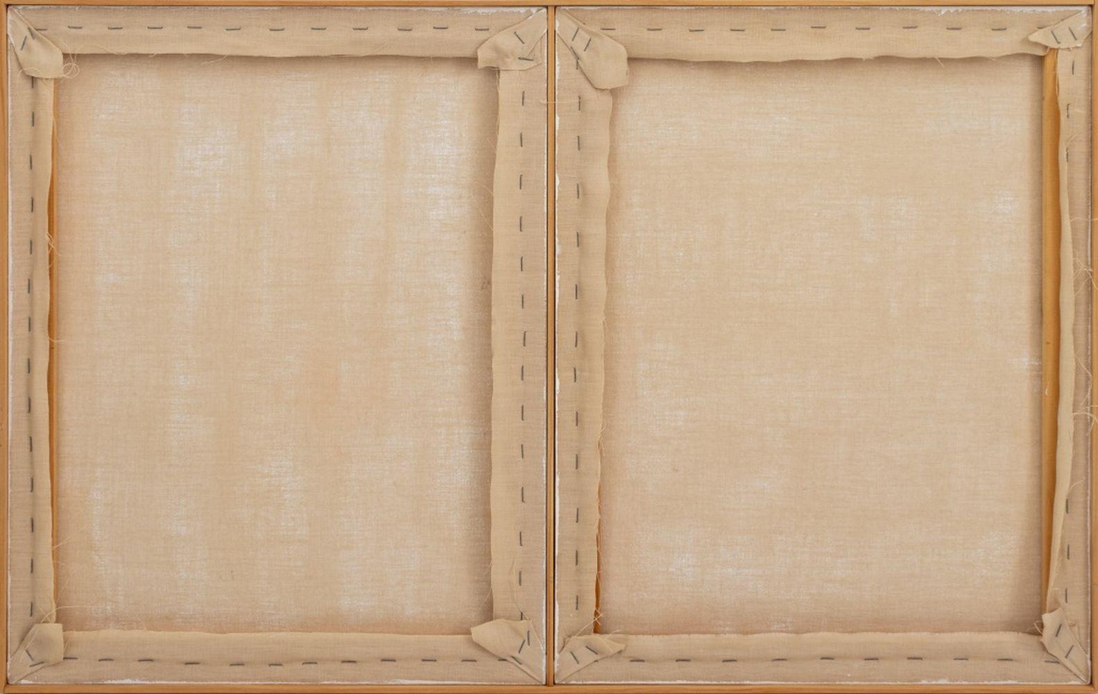 Robert O'Meara (américain, 1957-2024), Composition abstraite Diptyque en ocre et marine, huile sur toile, apparemment non signée, cadre en bois. Panneaux : 24