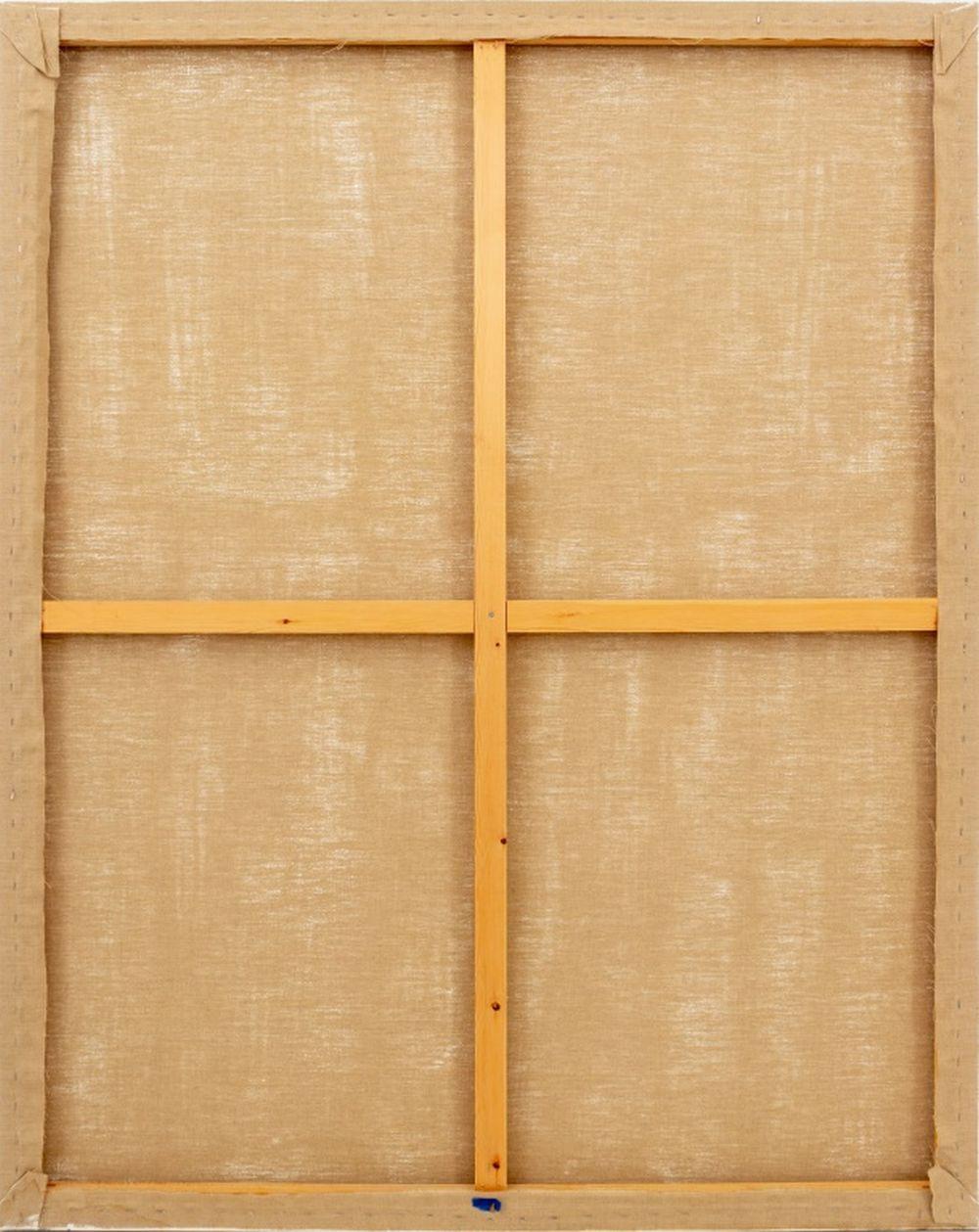 Robert O'Meara (Américain, 1957-2024), Composition abstraite en bleu, huile sur toile, champ bleu-gris avec des gouttes de couleur marine, apparemment non signé, non encadré. 60