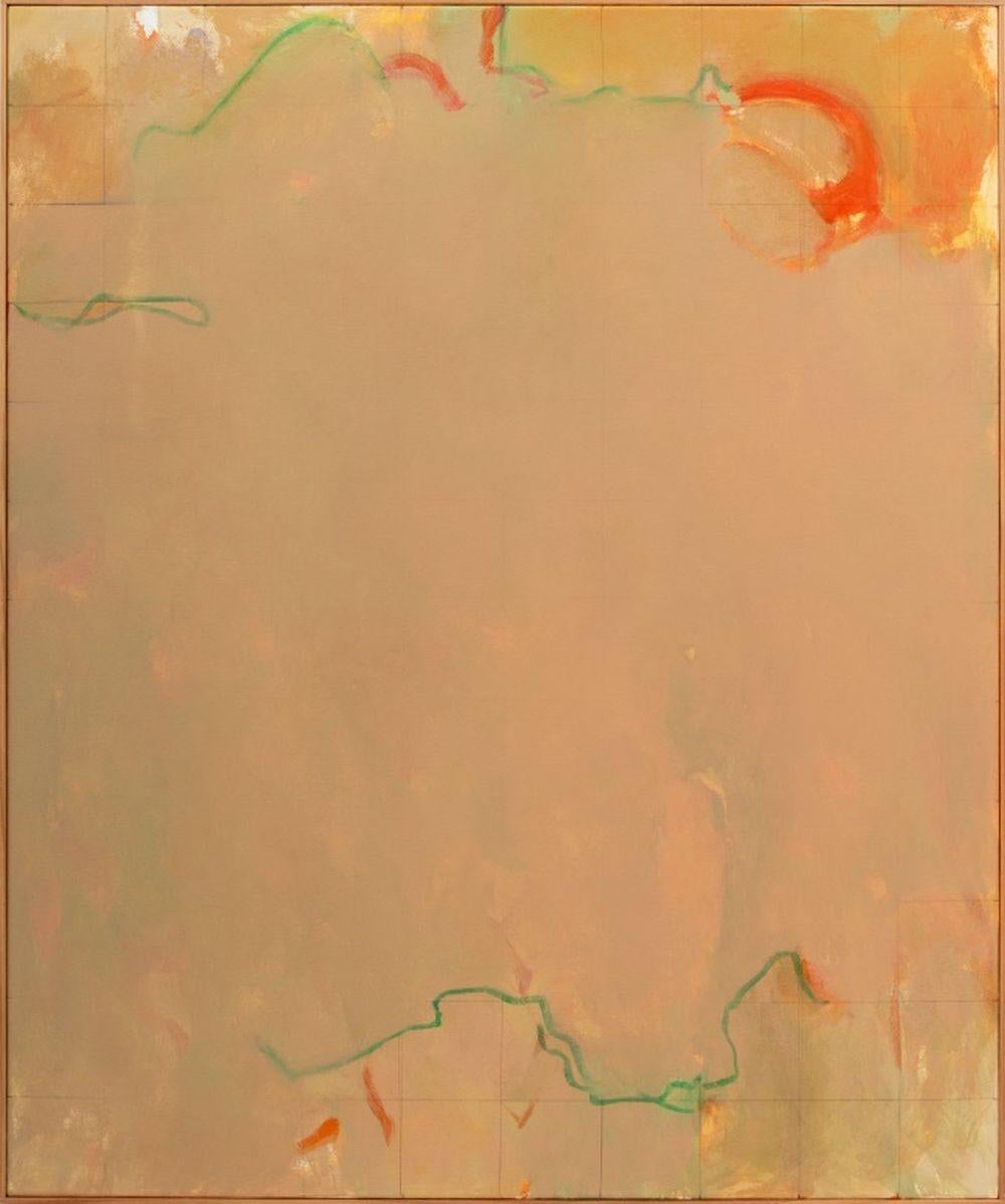 Robert O'Meara (Américain, 1957-2024), Composition abstraite en beige, huile sur toile avec grille au crayon, apparemment non signée, cadre en bois. 48