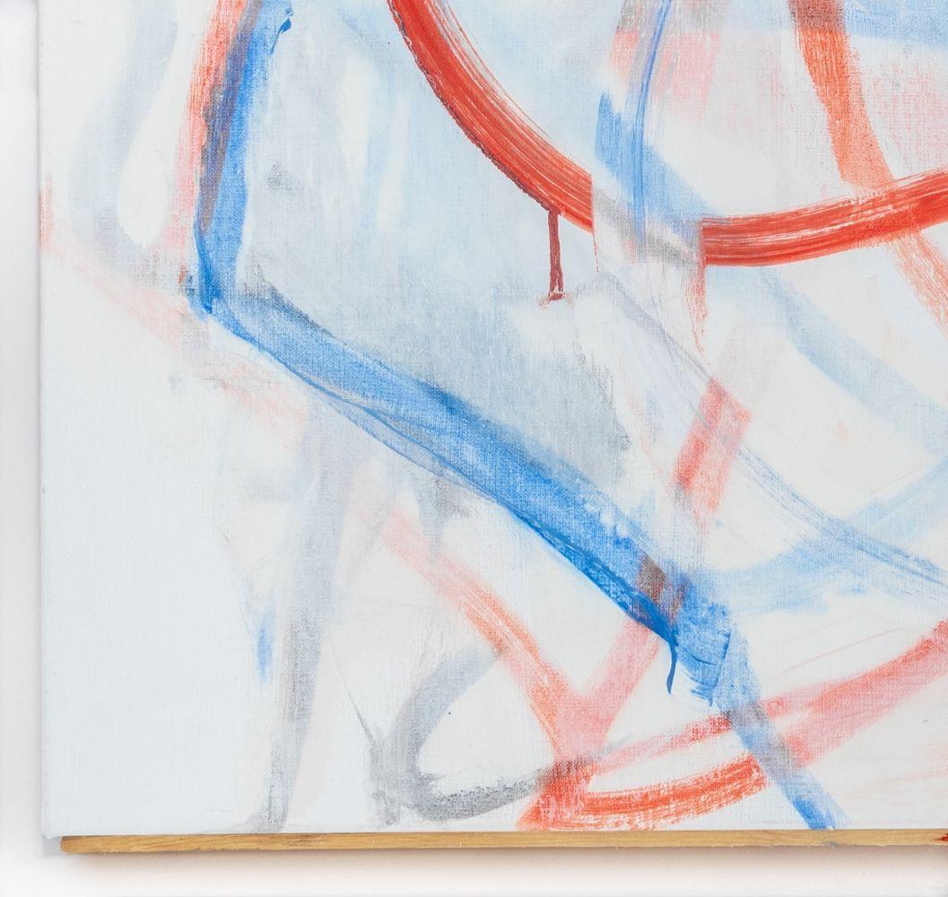 Robert O'Meara (Amerikaner, 1957-2024), Abstrakte Komposition Triptychon in Blau und Rot, Öl auf Leinwand, verso signiert, mit Holzstützen an den oberen und unteren Rändern. Gesamtgröße: 20,5