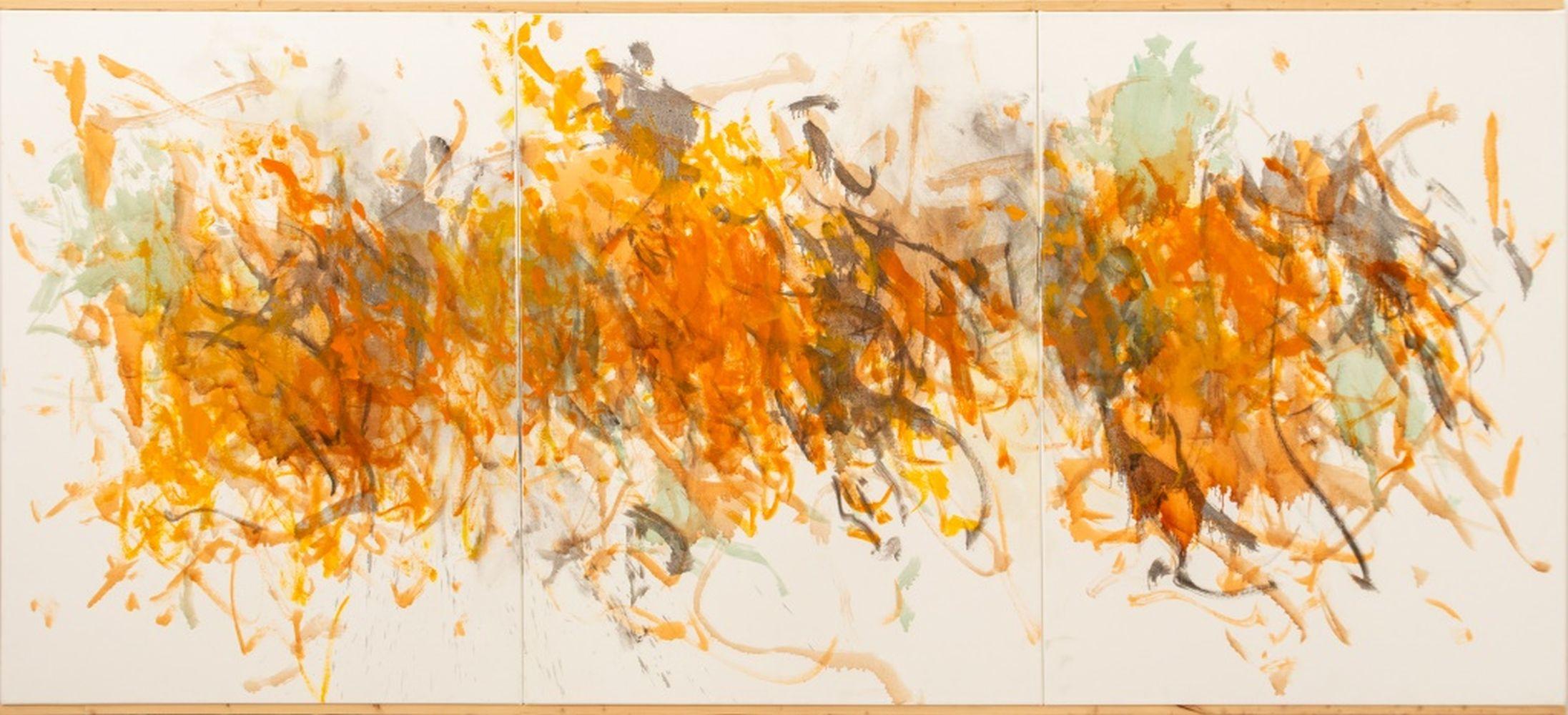 Robert O'Meara (americano, 1957-2024), Trittico di composizioni astratte, Olio su tela, apparentemente non firmato, senza cornice. 41,25