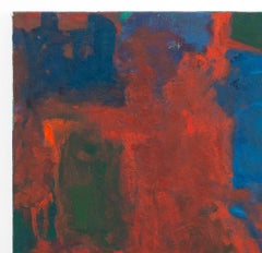 Composición abstracta con cuadrados azules y rojos, óleo sobre lienzo