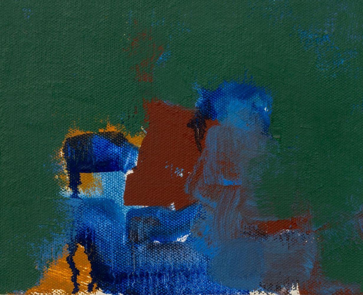 Robert O'Meara (Amerikaner, XX-XXI), Zwei abstrakte Kompositionen, Öl auf ungestreckter Leinwand, mit blauem Grund, beide unsigniert, ungerahmt. Größer: 22,75